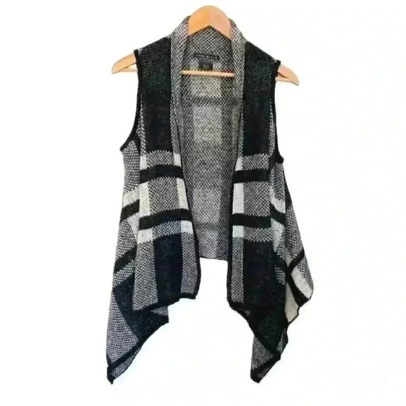 como black Jackets & Blazers - Como black plaid knit drape front sweater vest petite large